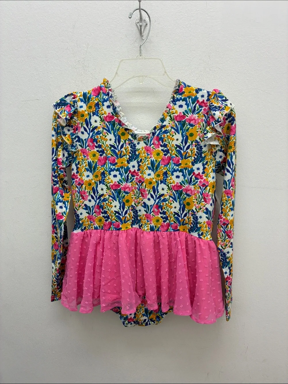 Farrah Whimsical Wildflower Long-Sleeve Ballet Leotard with Pink Tutu